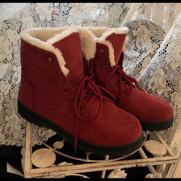“SQL” Plush Red/Wine Color Boots - Picture 2 of 6